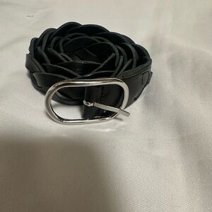 Bronzino  Black braided leather women’s Belt  with Silver Buckle  medium Italy